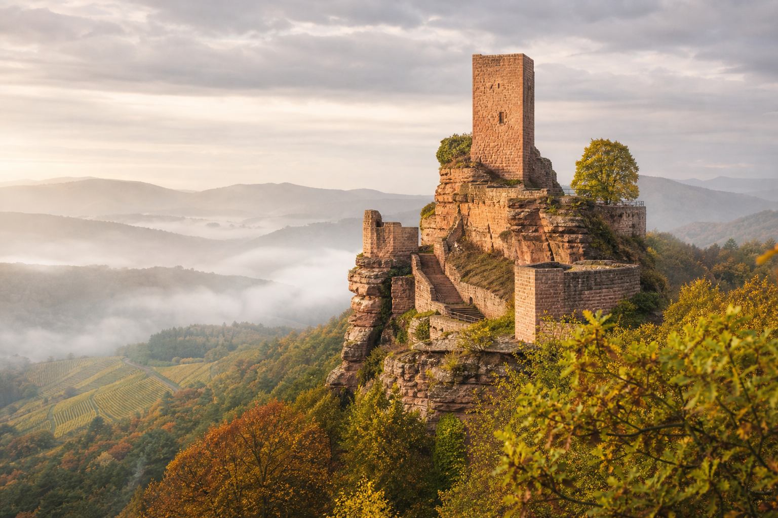 Burg Trifels auf Sandsteinkamm über dem Pfälzer Tal